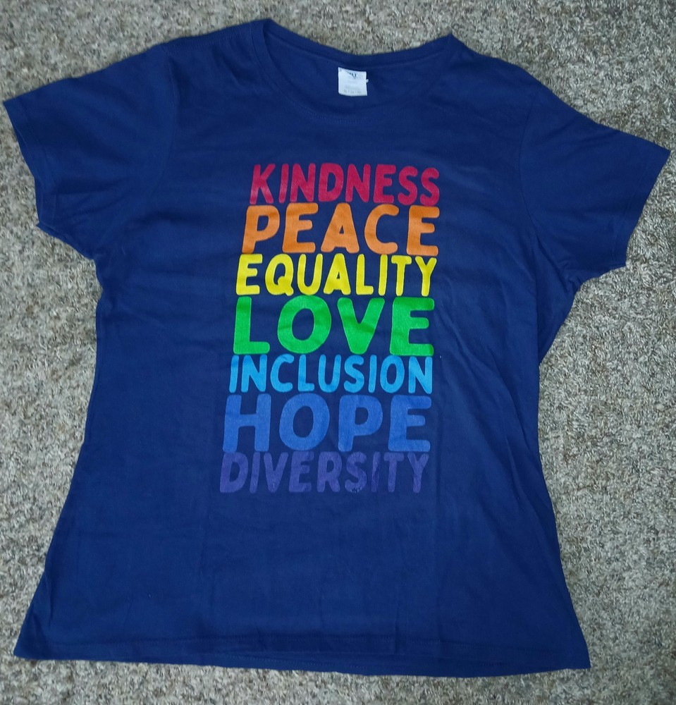 Kindness Peace Equality Rainbow Flag Unisex Pride Top T Shirt XLarge XL XLg VGC