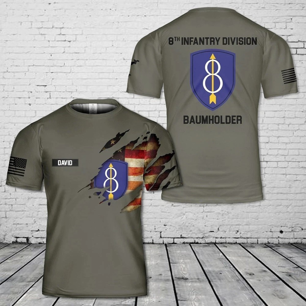 Custom Name US Army 8th Infantry Division Military AOP SHirt 3D Shirt Size S-5XL