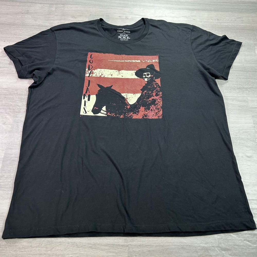 Cody James Shirt Mens 2XL Black Skull Cowboy Horse Flag Graphic Tee Western