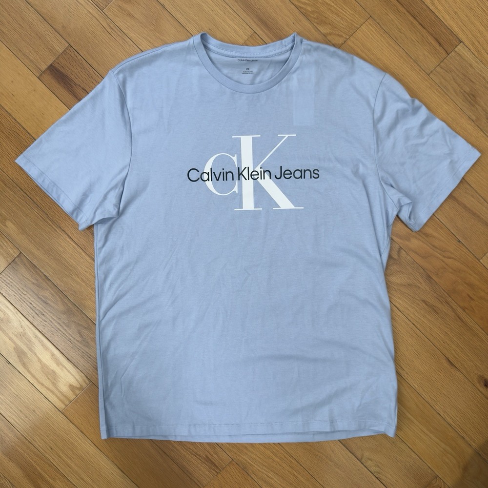 Calvin Klein Jeans Men’s Graphic Logo T-Shirt Size L Light Blue Crew Neck