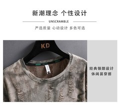 Men Luxury Fashion Trend Distressed Ripped Hole Casual Summer Streetwear T-Shirt