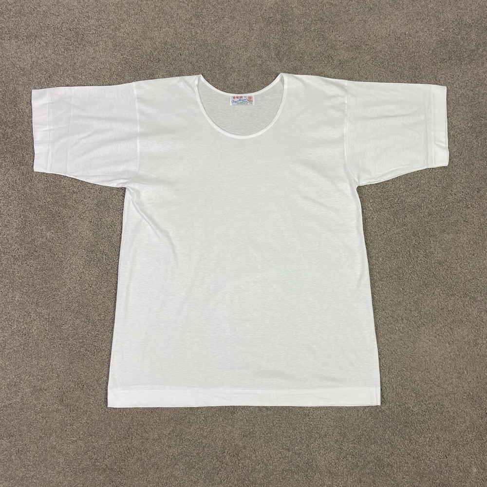 VTG Chrysanthemum Brand White Single Stitch T Shirt Size 42 L Paper Thin Tee NOS