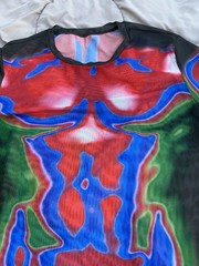 Fever City Red, Blue Black Vibrant Body Heat Map Print Long Sleeve Mesh Tee M