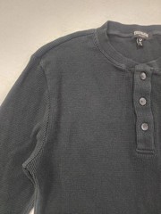 True Religion Thermal Shirt Mens M Black Horseshoe Logo Waffle Knit Henley Neck