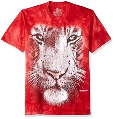 The Mountain Mens / Womens White Tiger Big Face Adult T-Shirt, Red, Size XL