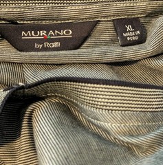 Murano by Raffi Shirt Mercerized Cotton Short Sleeve Striped Gray Mens XL V-Neck