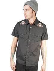 RUDE MENS BUTTON UP BLACK SUGAR SKULL SHIRT