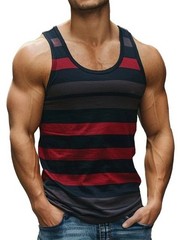 Men’s Striped Gym Tank Top Summer Beach Muscle Sleeveless Shirt Casual Vest S-6X