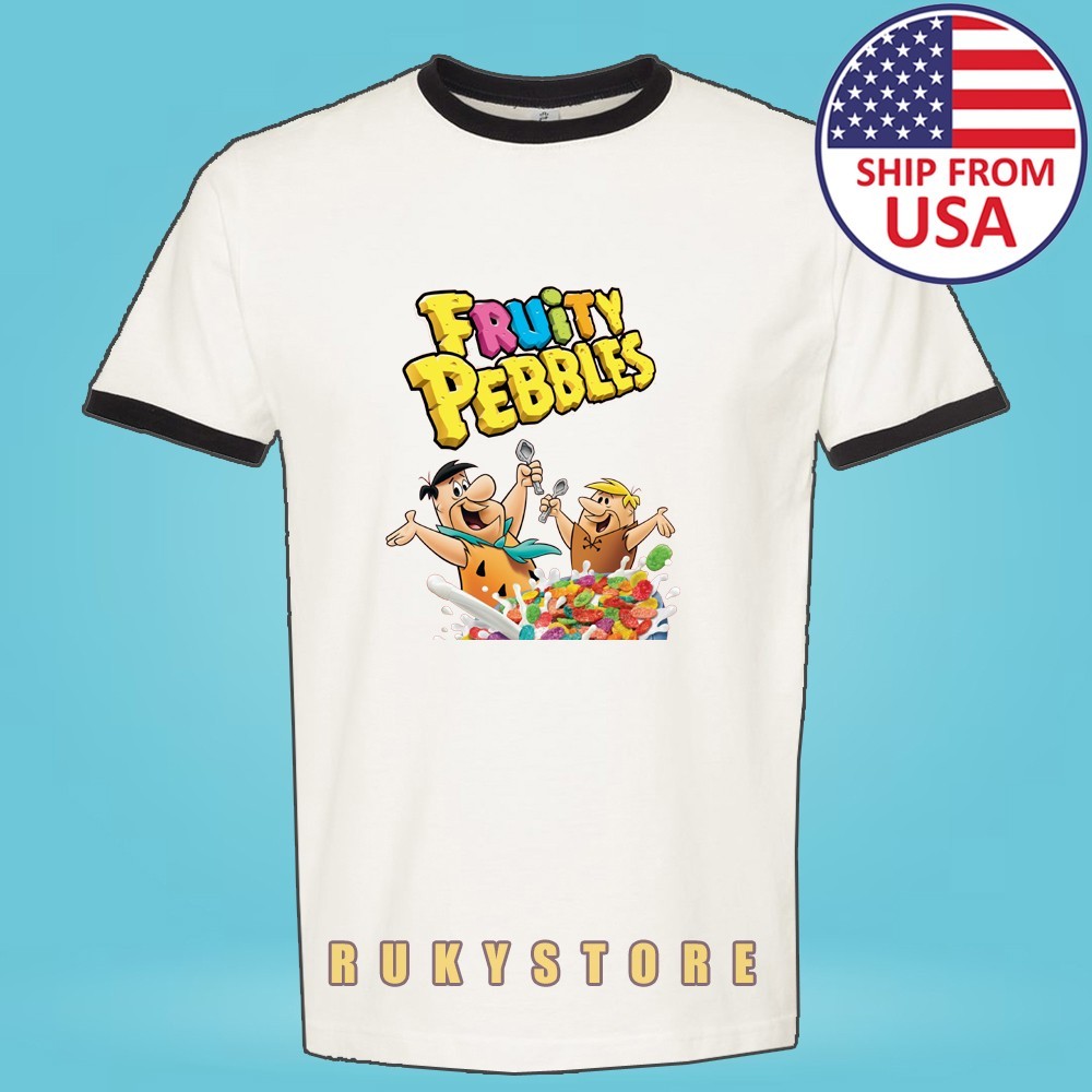 Fruity Pebbles Cereals Men’s Ringer Black Size S-3XL