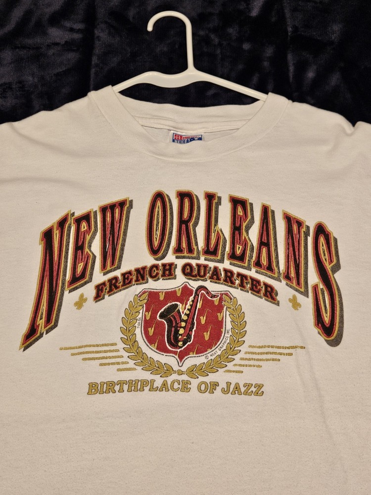 Vtg 90s New Orleans French Quarter T Shirt XL Hanes Beefy Birthplace of Jazz USA