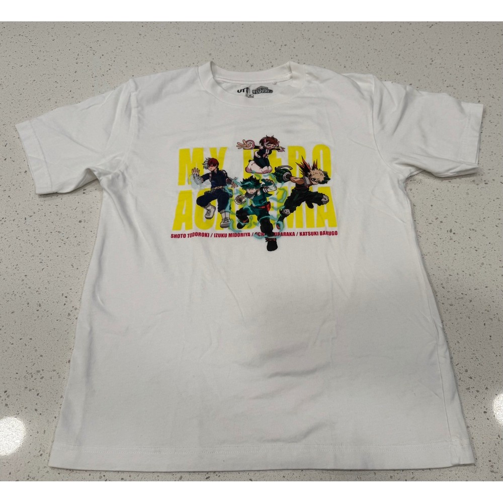 Uniqlo My Hero Academia T-Shirt Men XS White Excellent Anime Streetwear Graphic
