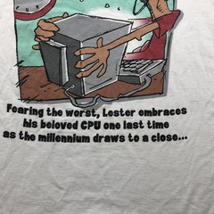 VINTAGE Y2K Computer Shirt Mens XL White 01-01-00 USA Lee Graphic Humor 90s