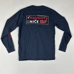 Vineyard Vines Long Sleeve Shirt Men’s Small Naughty or Nice Christmas Top Blue