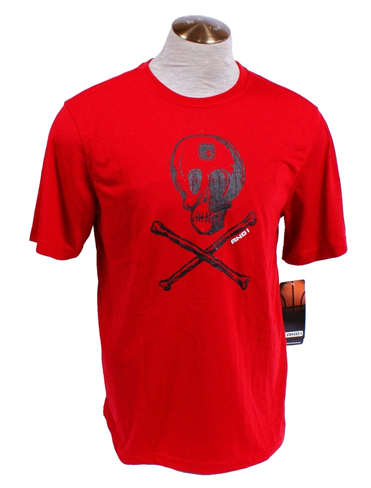 AND1 Men’s M Red Skull & Bones Short Sleeve T-Shirt Play at Your Own Risk