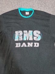Vtg 90s Fruit of the Loom RMS Band Double Collar & Sleeve Black Teal Sz L
