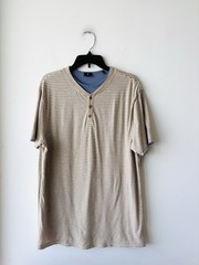 𝅺Left Coast Tee Henley Shirt Stripe Short Sleeve Cotton Reversible Mens Medium