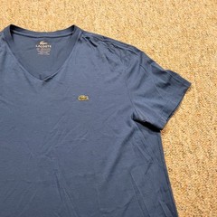 Lacoste T-Shirt Mens Size 6 Blue V-Neck Pima Cotton Short Sleeve Logo Tee
