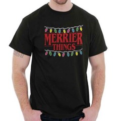 Merrier Things Stranger Christmas Holiday Adult Short Sleeve Crewneck Tee