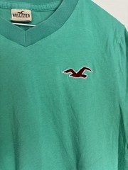 Hollister 100% Cotton Men’s V‑Neck Teal Turquoise Logo T-Shirt Casual Preppy Y2K