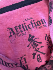 *RARE AFFLICTION HEROS & DEMONS Red Gold Foil Samurai Mens L EXCELLENT CONDITION