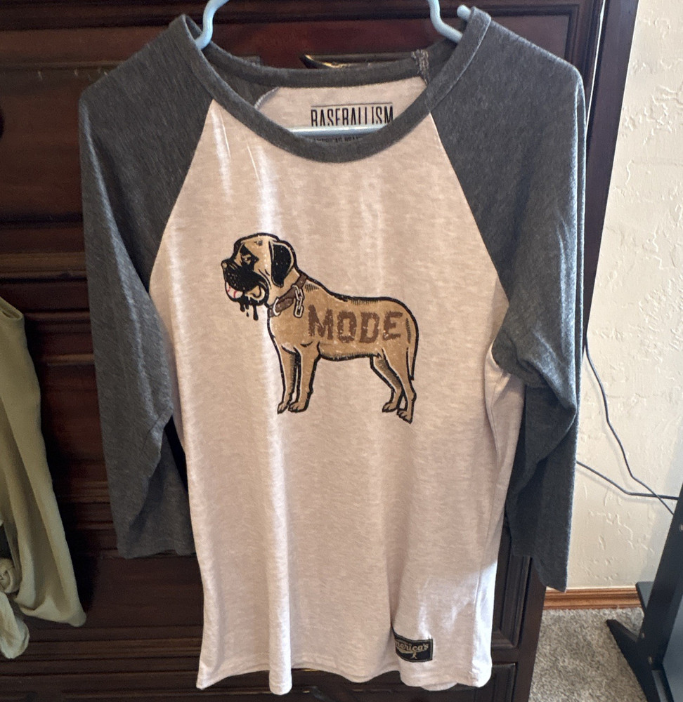 Baseballism Men’s Graphic Logo Crew Neck Raglan 3/4 Sleeve T-Shirt M Gray