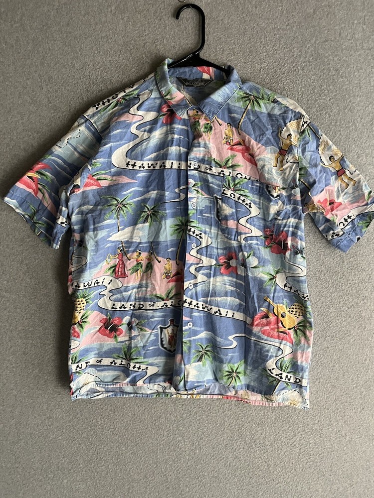 VTG Le Tigre Shirt Mens Medium Hawaiian Tropical Beach Resort Coastal