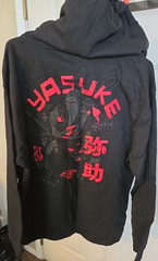Yasuke Hoodie Size Large Black W/Red accents New