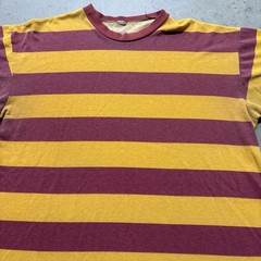 Vintage 80s Two Tone Striped T Shirt XL Burgundy Yellow Preppy Basic Casual USA
