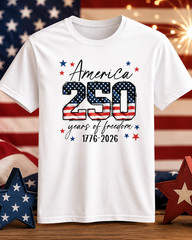America 250 Years of Freedom 1776-2026 Patriotic Flag Graphic T-Shirt