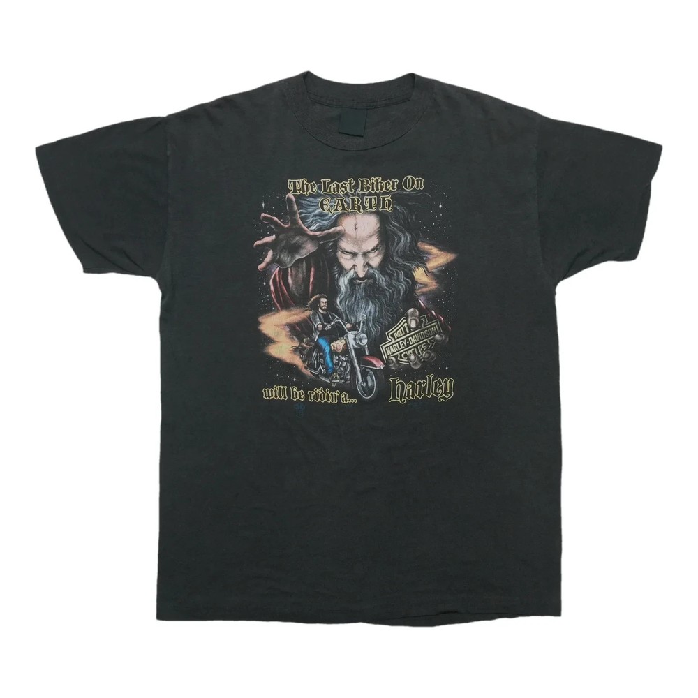 1989 Harley Davidson Last Biker On Earth 3D Emblem Vintage T-Shirt Reprint