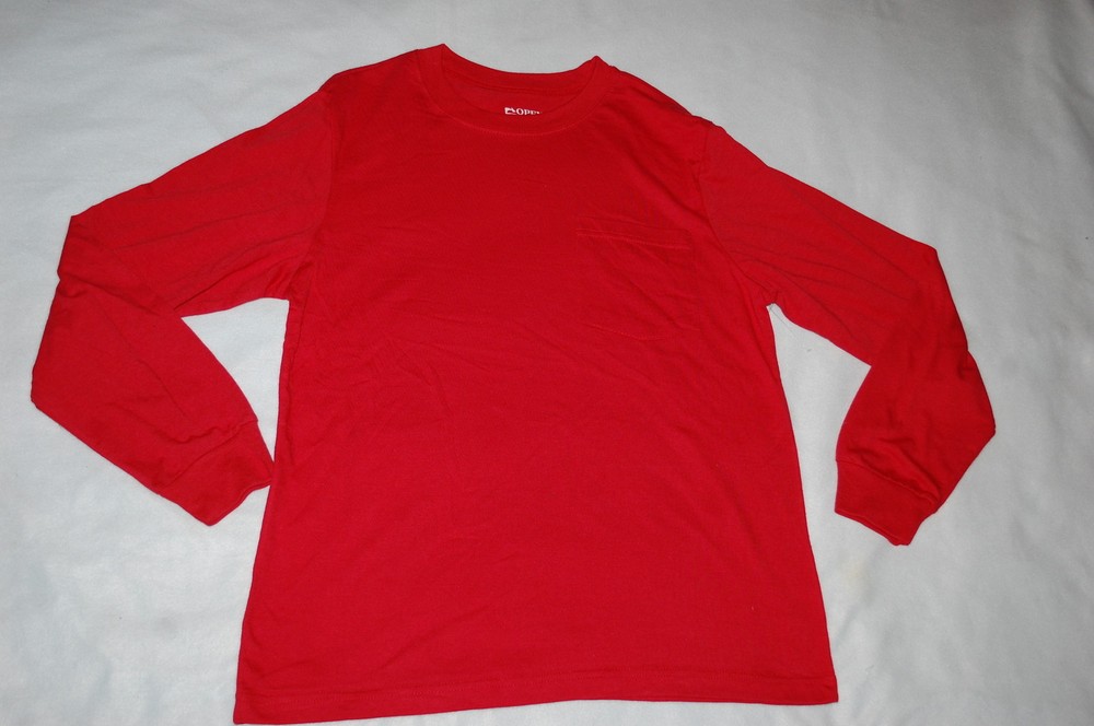 Mens L/S Tee Shirt BRIGHT RED Chest Pocket SOLID COLOR Size XL 46-48