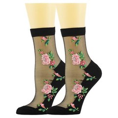 5 Pairs Womens Ankle Sheer Socks Floral Cute Nylon Mesh Transparent Socks
