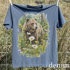 Vintage Floral Bear Graphic Tee Rustic Woodland Wildlife Shirt