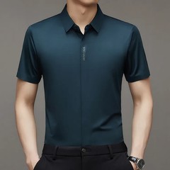 Cooling Ice Silk Men’s Casual Shirt Thin Short Sleeve Business Casual Pure Color