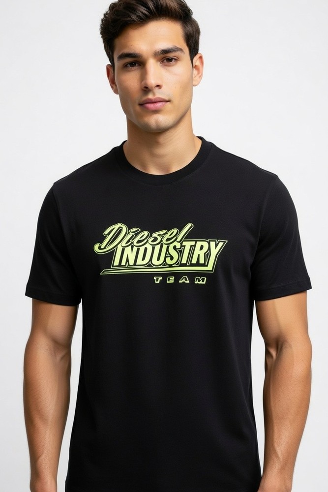 Diesel T-Diego Just K45 Mens T-Shirt Black Neon Size L Cotton 80$ Crew Neck S/S
