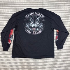 Hot Leathers Lone Wolf No Club Biker Long Sleeve Shirt with Flames Sz XL