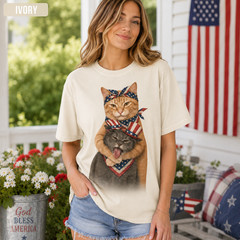 Patriotic Cat Vintage Retro Shirt Funny 4th July Two Cats Cat Lover Gift Tee