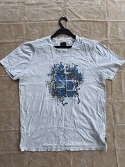 Fendi Roma Men’s Graphic T-Shirt Size IT 54 L-XL White Blue Pixel Art Cotton