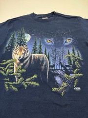 Vtg 90s Sansegal Wolf Nature Graphic T-shirt Sz M Blue Extinction is Forever AAA