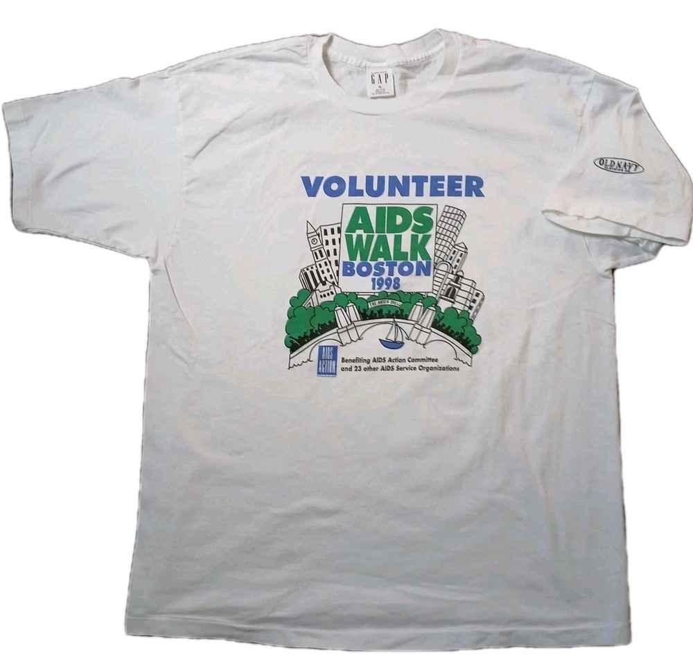 Vintage 1998 AIDS Walk Boston Volunteer T-Shirt XL USA HIV 90s Charity LGBT Gay
