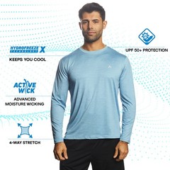 Men’s Crew Neck Instant Cooling Moisture Wicking Performance UPF 50+ Long Sle…