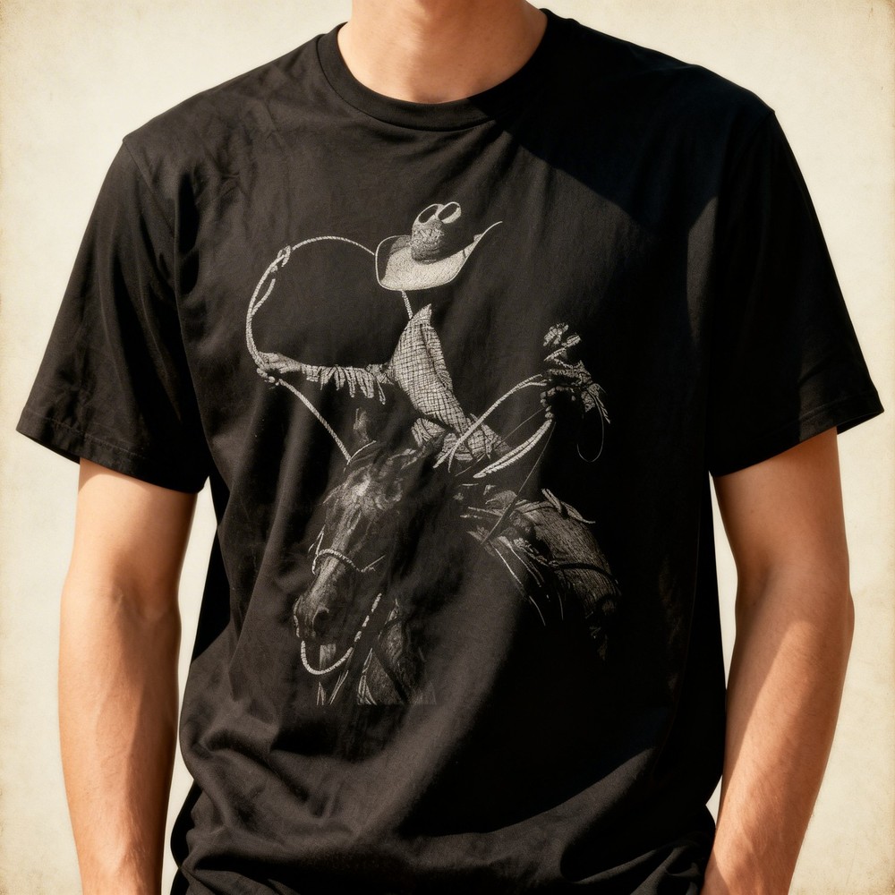 Rodeo Cowboy Dark Western Horse Art T-Shirt