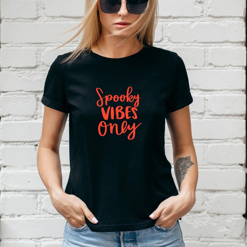 SPOOKY VIBES ONLY T-Shirt, HALLOWEEN Autumn Pumpkin, Ghost, Unisex/Lady Fit #1