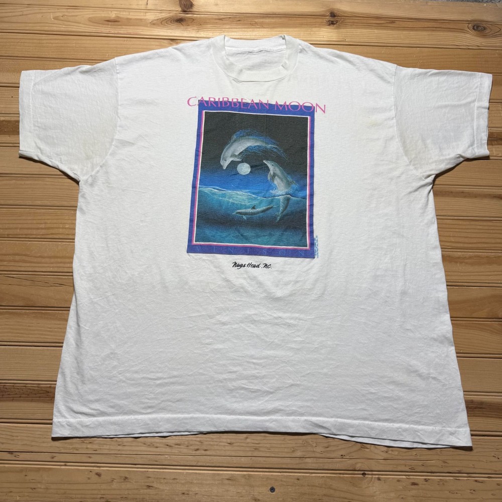 Vintage 1991 Caribbean Moon Vintson Dolphins Ocean Marine Life Art T-Shirt – 3XL