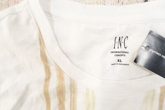 INC INTERNATIONAL CONCEPTS STRIPED SAND BEIGE WHITE XL TEE TSHIRT MENS NWT NEW
