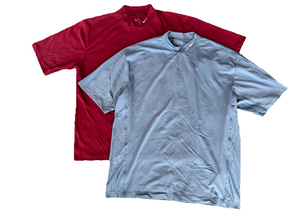 Lot Of 2 Vintage Nike Golf Mock Neck T-Shirt Mens Large Blue Red Dri-FIT UV