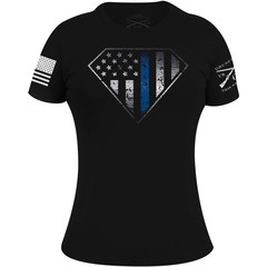 Grunt Style Women’s Blue Line Crest T-Shirt – 2XL – Black