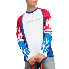 PUMA Bmw M Motorsport Graphic Crew Neck Long Sleeve T-Shirt Mens Blue Casual Top
