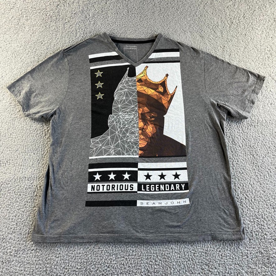 Sean John T Shirt Mens 2XL XXL Gray Pullover Graphic Tee Notorious Legendary *