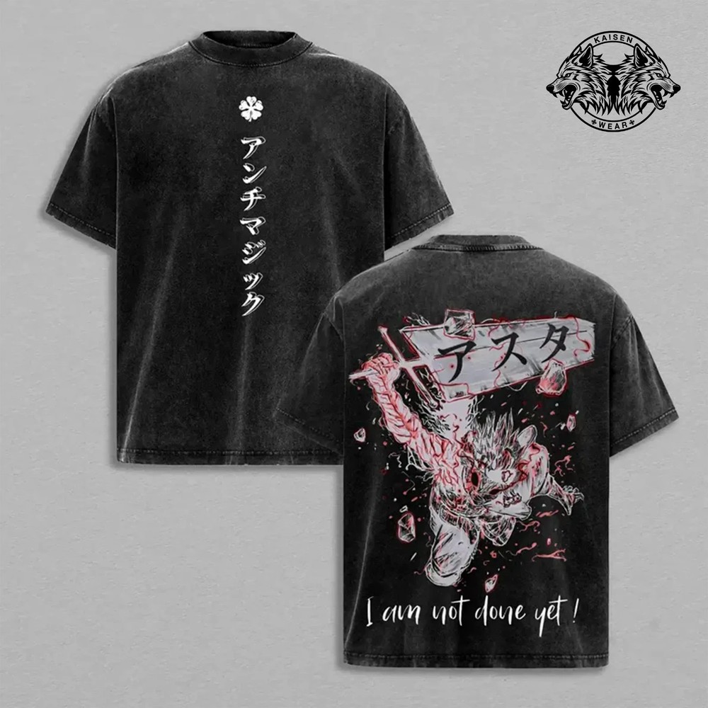Asta Black Clover Black Bulls Anime Double Printed Vintage Washed Tee Unisex